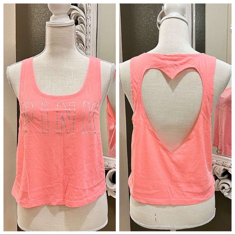 PINK Victoria’s Secret Hot Pink MUSCLE TEE TANK Heart Cutout Back XS